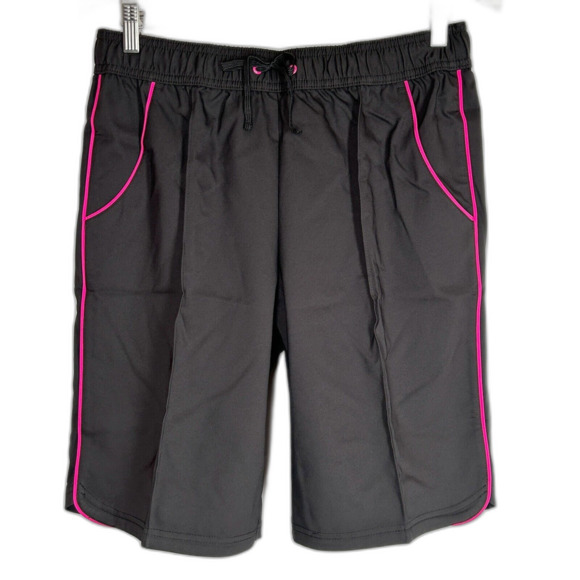 NEW JCP Shorts Black with Pink Trim MT M Tall Ponte Elastic Waist Pockets NWT - Picture 1 of 5
